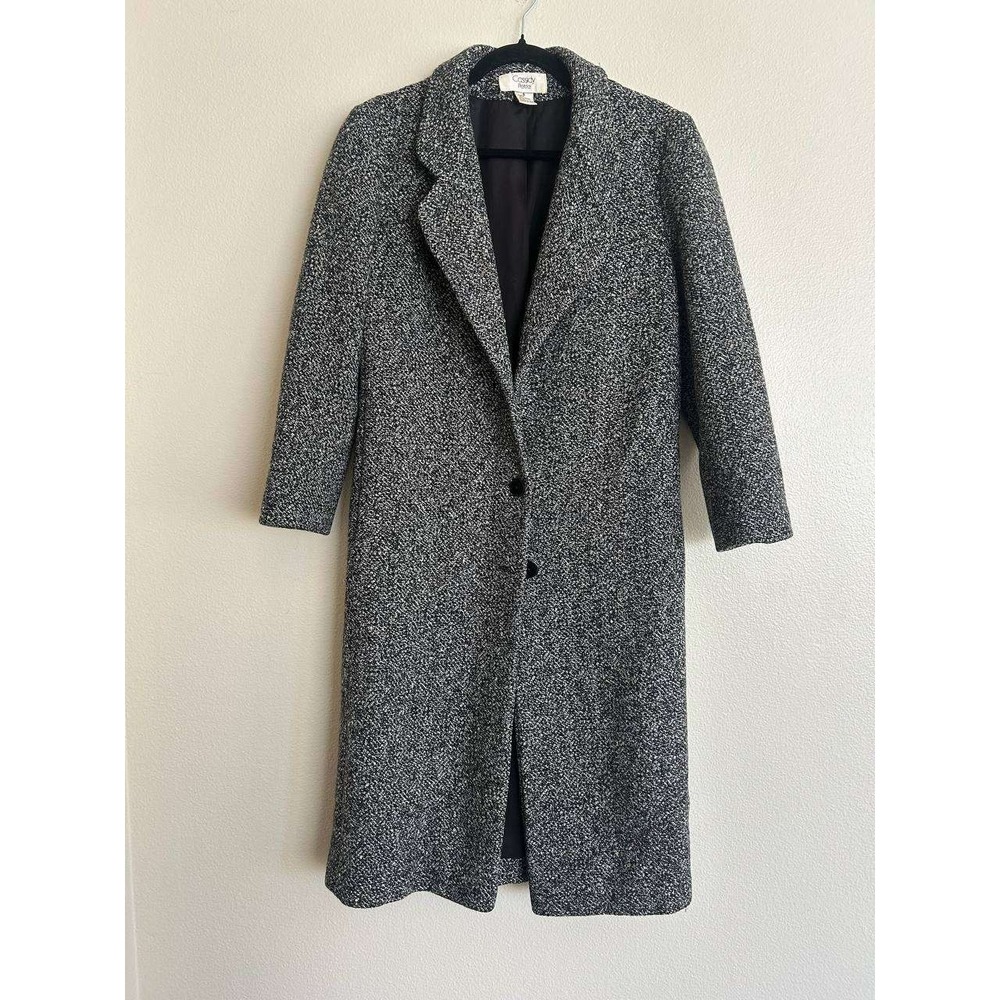 Cassidy Petite 100% Wool Long Coat 6 Old Money Quiet Luxury Dark Academia Tweed